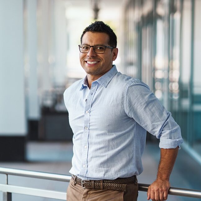 Casual male scientist in office building